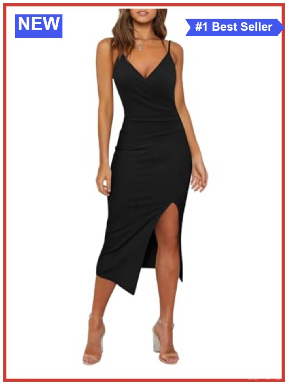 Sexy V-Neck Spaghetti Strap Sleeveless Wrap Ruched Side Slit Bodycon Cocktail